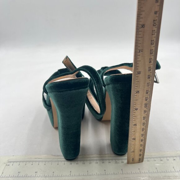 FSJ Dark Green Velvet Platform Chunky High Heel Sandal Peep Toe Ankle Strap Shoe - Picture 5 of 8